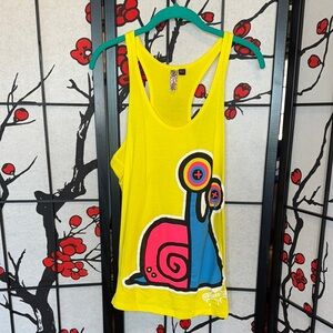 Newbreed Girl USA XL Snail Yellow Graphic Razorbacks Muscle Lightweight Tank Top